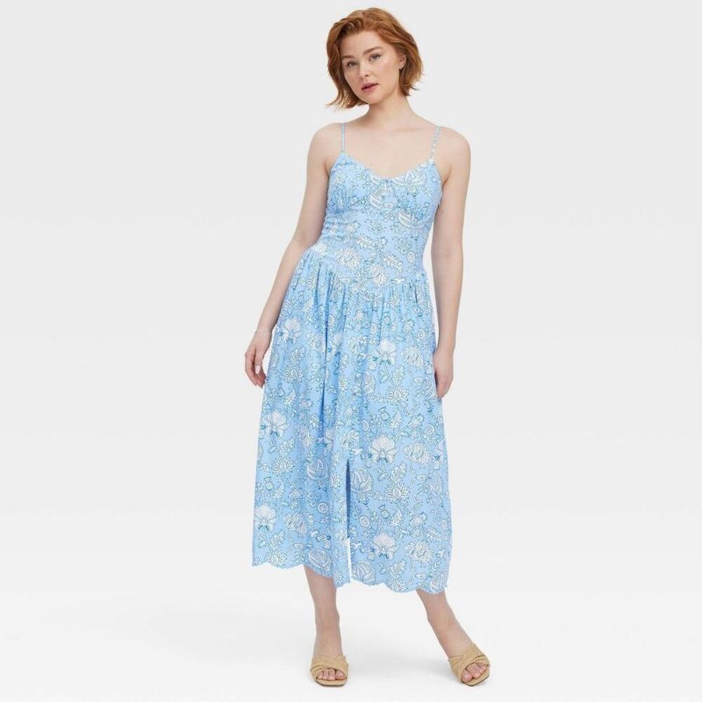 Women's Floral Vines Drop Waist Midi A-Line Dress Blue - Roller Rabbit XXS